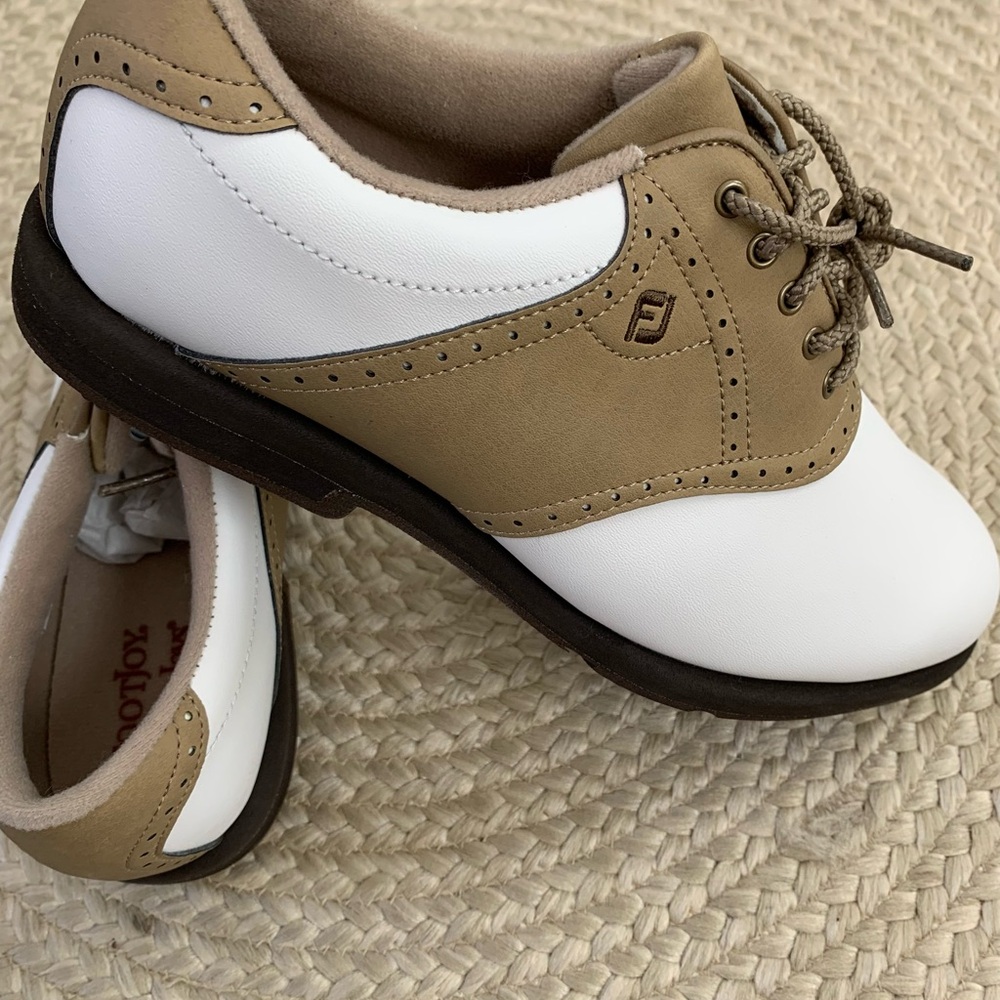 FootJoy Two-Tone White and Tan Women's Athletic Golf Shoes - Picture 3 of 4